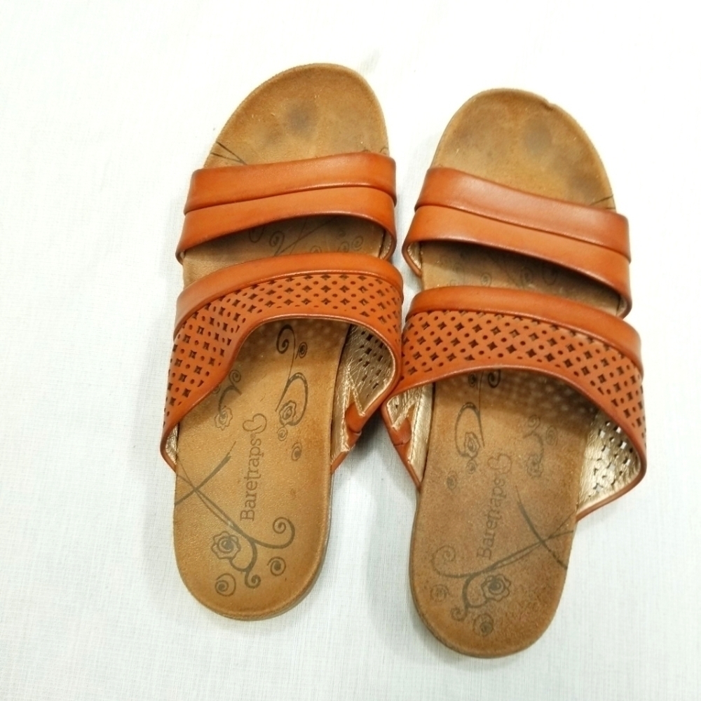 Baretraps Jimina faux‎ leather slides slip on Brown Sandals all man made sz 6.5